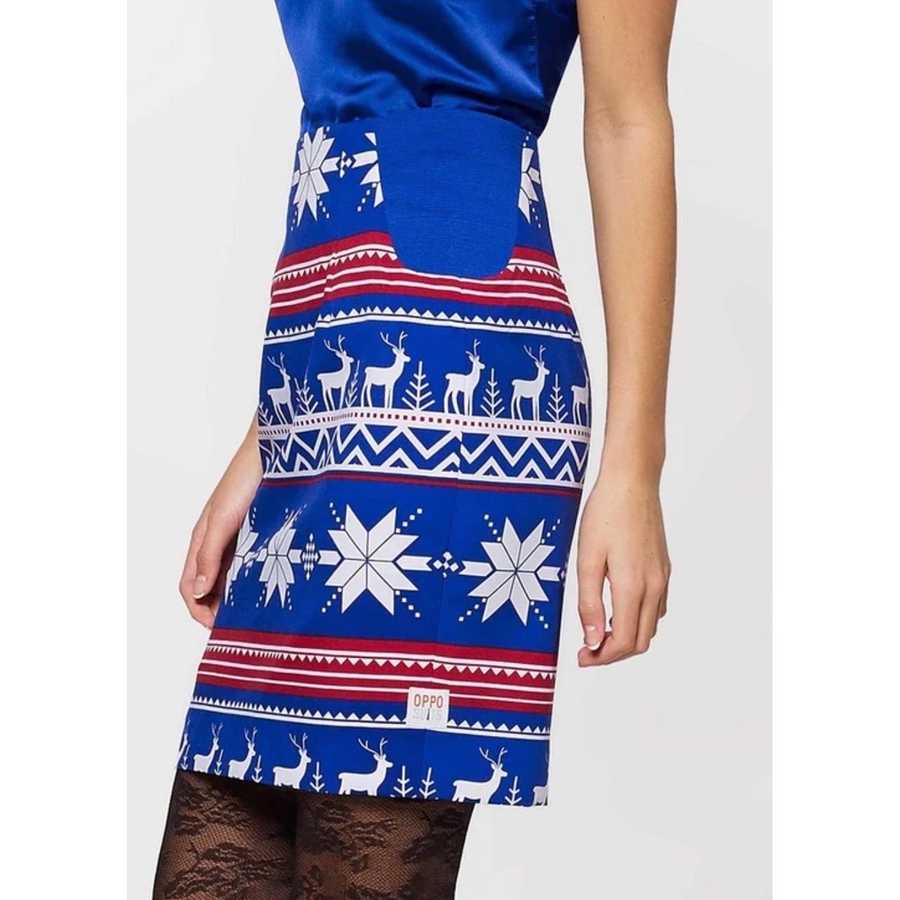 OppoSuits Miss Rudolph Christmas Pencil Skirt Blue Reindeer Snowflake Womens 8